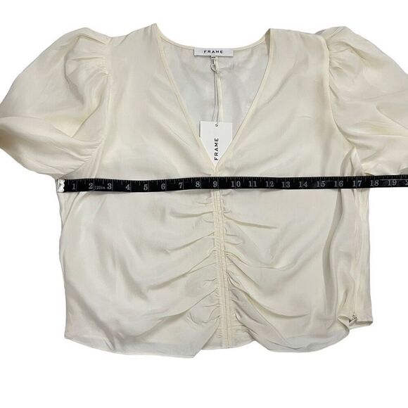 Frame NWT !! Off-White Sz Medium V-Neck Ruched Long-Sleeve Blouse - Picture 10 of 14